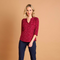 Emreco 3/4 Sleeve Red Fleck Print Mandarin Blouse – 026107EW